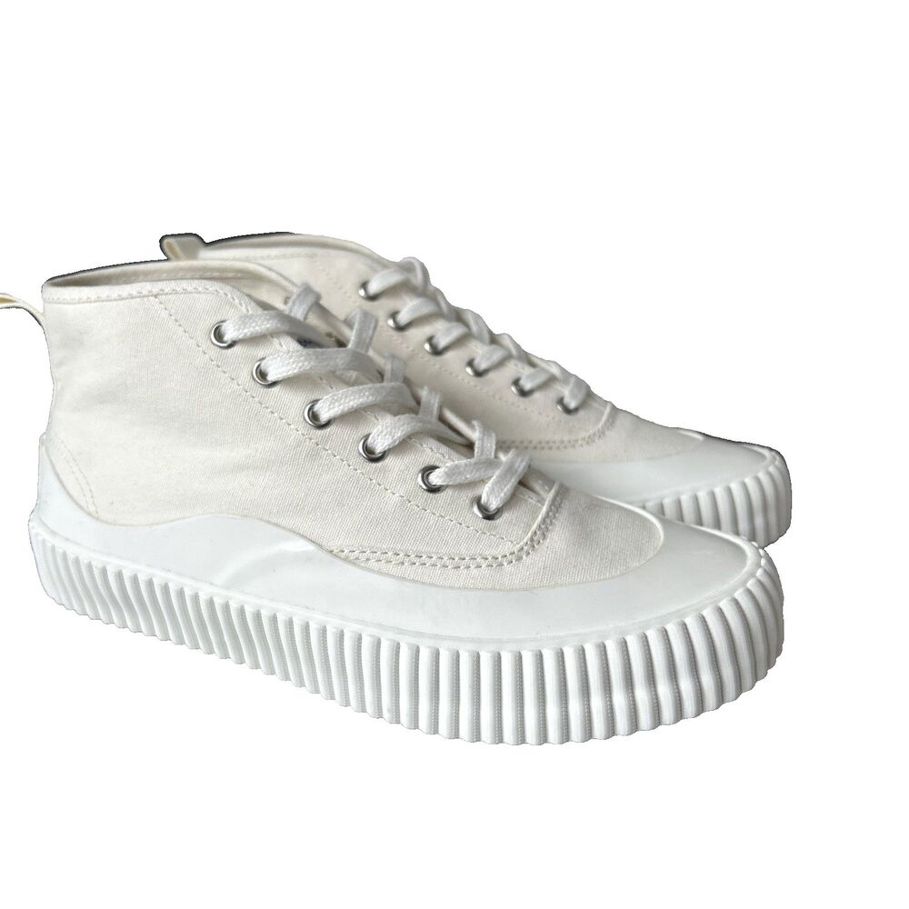 Maison Kitsune Women's New Sole High Top Sneakers Ivory Canvas Size US 7  NEW